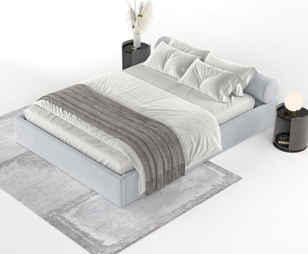 Jasnoszare tapicerowane łóżko dwuosobowe ze schowkiem i stelażem 140x200 cm Solvo – Maison de Rêve