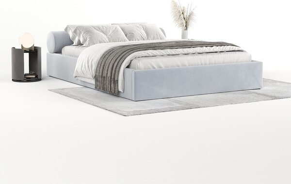 Jasnoszare tapicerowane łóżko dwuosobowe ze schowkiem i stelażem 140x200 cm Solvo – Maison de Rêve