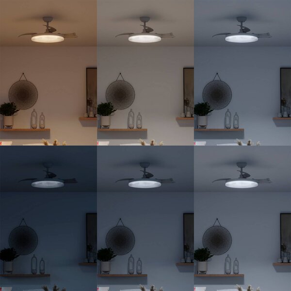 Philips Wentylator sufitowy LED Solr, biały, prąd stały, cichy, regulacja barw możliwość ściemniania, biały / opal, salon / jadalnia, metal, nowoczesny