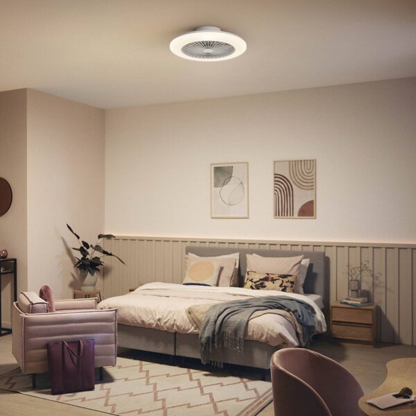Philips Wentylator sufitowy LED Amigo, biały połysk, 58 cm, CCT możliwość ściemniania, biały / opal, salon / jadalnia, tworzywo sztuczne, nowoczesny