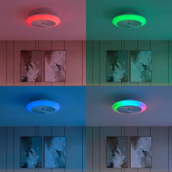 Philips Wentylator sufitowy LED Amigo, biały, 48 cm, CCT, RGB możliwość ściemniania, biały / opal, salon / jadalnia, tworzywo sztuczne, nowoczesny