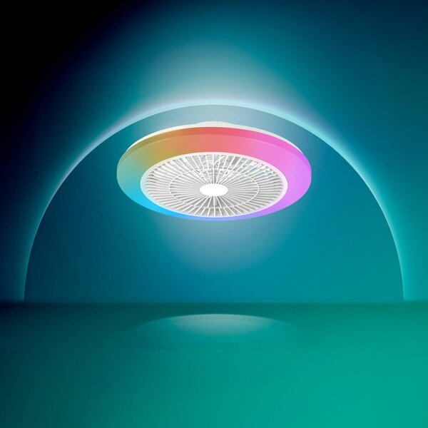 Philips Wentylator sufitowy LED Amigo, biały, 48 cm, CCT, RGB możliwość ściemniania, biały / opal, salon / jadalnia, tworzywo sztuczne, nowoczesny