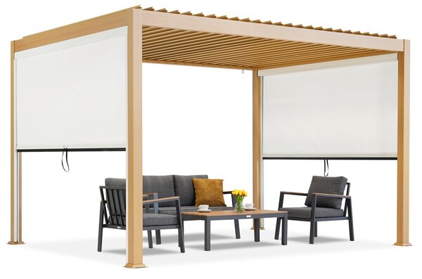 Pergola tarasowa wolnostojąca Lagos 3x4 z roletami na boki o długości 3m Garden Point woodlike - biała
