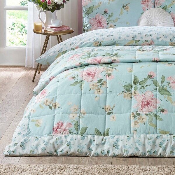 Niebieska narzuta pikowana 220x230 cm Avebury Floral – Catherine Lansfield