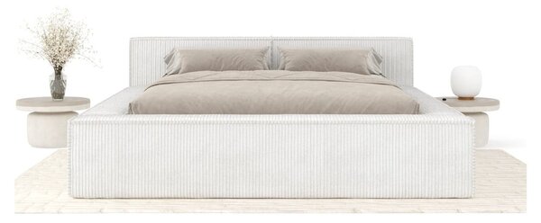 Kremowe tapicerowane łóżko dwuosobowe ze schowkiem i stelażem 140x200 cm Voliera – Maison de Rêve