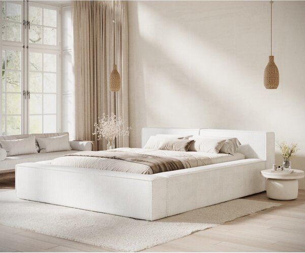 Kremowe tapicerowane łóżko dwuosobowe ze schowkiem i stelażem 140x200 cm Voliera – Maison de Rêve