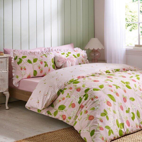Różowa pościel jednoosobowa 135x200 cm Strawberry Frills – Catherine Lansfield