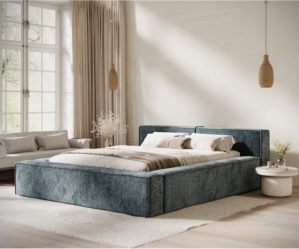 Szaroniebieskie tapicerowane łóżko dwuosobowe ze schowkiem i stelażem 140x200 cm Voliera – Maison de Rêve