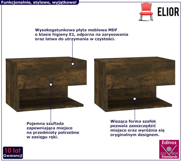 Komplet wiszących szafek nocnych w kolorze opalany dąb W3-E98