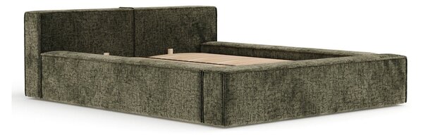 Ciemnozielone tapicerowane łóżko dwuosobowe ze schowkiem i stelażem 140x200 cm Voliera – Maison de Rêve