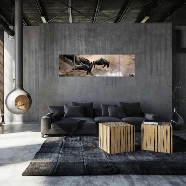 Obraz - Stado antylop gnu (170x50 cm)