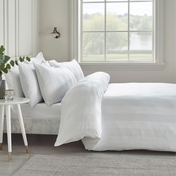 Biała satynowa pościel dwuosobowa 3-częściowa 200x200 cm So Soft Satin Stripe – Catherine Lansfield