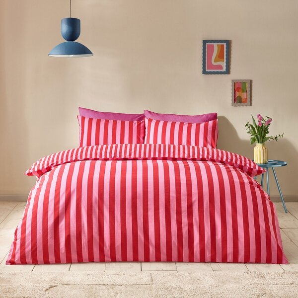 Czerwono-różowa pościel jednoosobowa 135x200 cm Stripe Tease – Sassy B