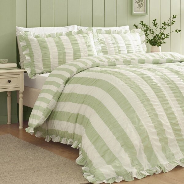 Zielona pościel jednoosobowa 135x200 cm Seersucker Frill Stripe – Catherine Lansfield