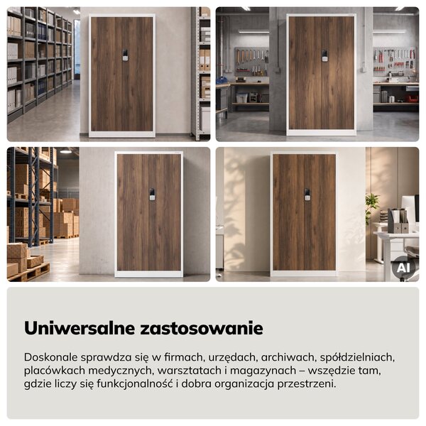 Szafa biurowa metalowa z zamkiem na szyfr biała/orzech, 900x1850x400 mm: DANIEL Eco Design