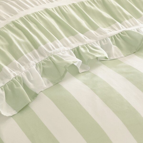 Zielona pościel jednoosobowa 135x200 cm Seersucker Frill Stripe – Catherine Lansfield