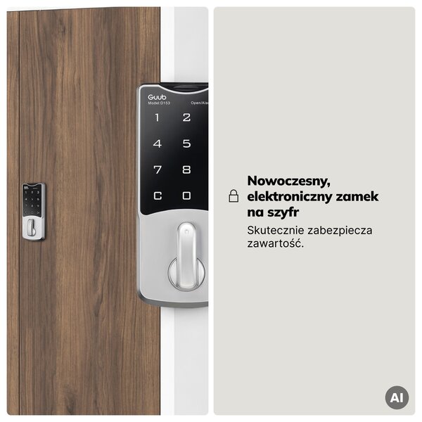 Szafa biurowa metalowa z zamkiem na szyfr biała/orzech, 900x1850x400 mm: DANIEL Eco Design