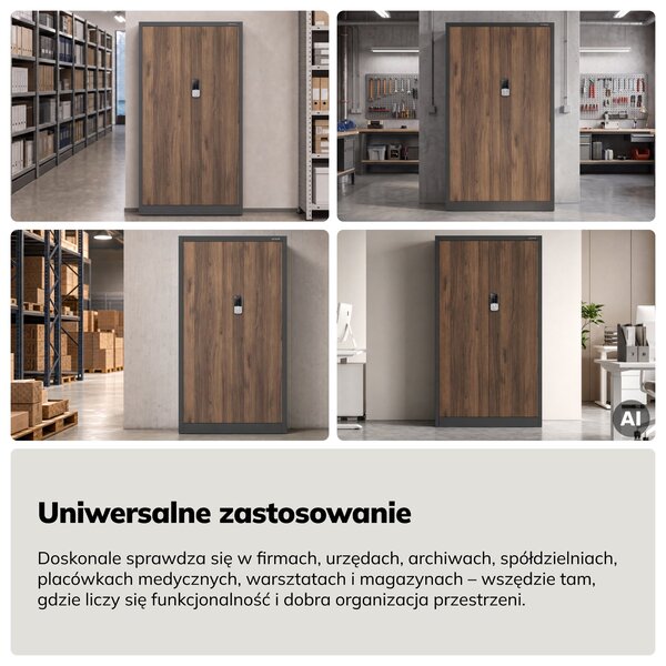Szafa biurowa metalowa z zamkiem na szyfr antracytowa/orzech, 900x1850x400 mm: DANIEL Eco Design