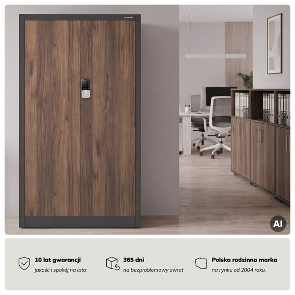 Szafa biurowa metalowa z zamkiem na szyfr antracytowa/orzech, 900x1850x400 mm: DANIEL Eco Design