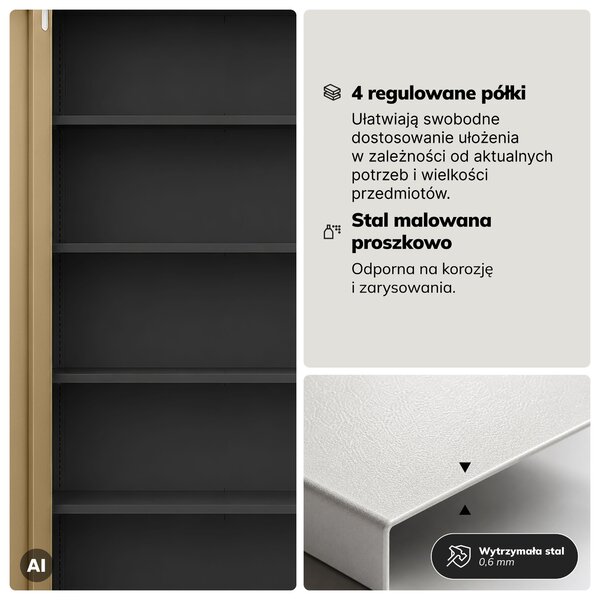 Szafa biurowa metalowa z zamkiem na szyfr antracytowa/orzech, 900x1850x400 mm: DANIEL Eco Design