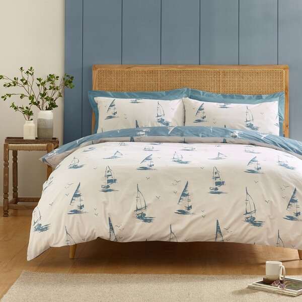 Niebieska pościel dwuosobowa 3-częściowa 200x200 cm Salcombe Boats – Catherine Lansfield