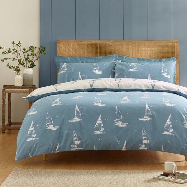 Niebieska pościel dwuosobowa 3-częściowa 200x200 cm Salcombe Boats – Catherine Lansfield
