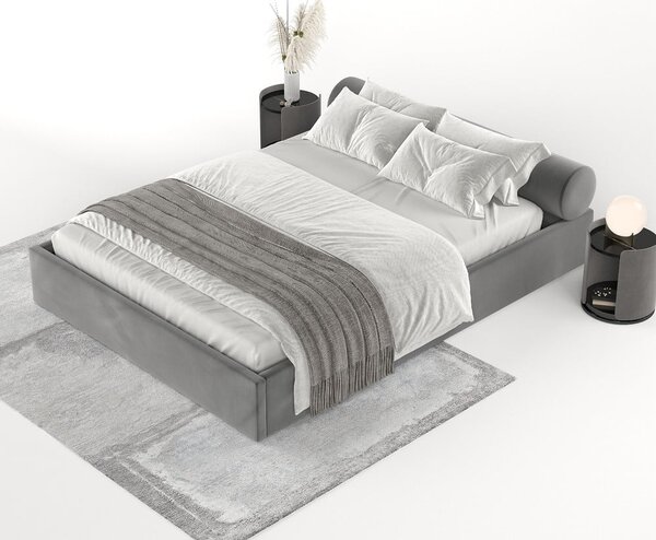 Ciemnoszare tapicerowane łóżko dwuosobowe ze schowkiem i stelażem 160x200 cm Solvo – Maison de Rêve
