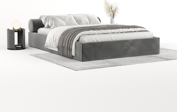 Ciemnoszare tapicerowane łóżko dwuosobowe ze schowkiem i stelażem 160x200 cm Solvo – Maison de Rêve