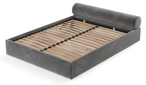 Ciemnoszare tapicerowane łóżko dwuosobowe ze schowkiem i stelażem 160x200 cm Solvo – Maison de Rêve