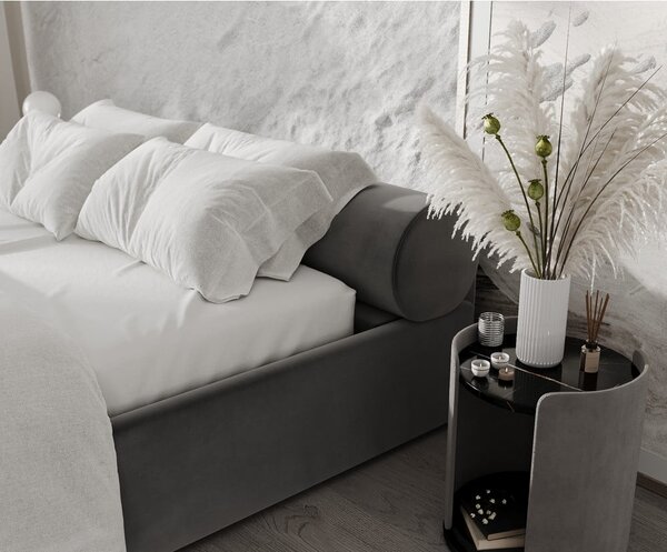 Ciemnoszare tapicerowane łóżko dwuosobowe ze schowkiem i stelażem 160x200 cm Solvo – Maison de Rêve
