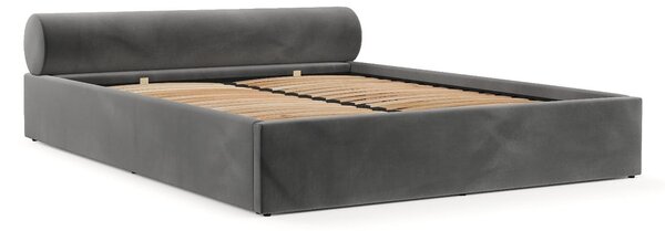 Ciemnoszare tapicerowane łóżko dwuosobowe ze schowkiem i stelażem 160x200 cm Solvo – Maison de Rêve