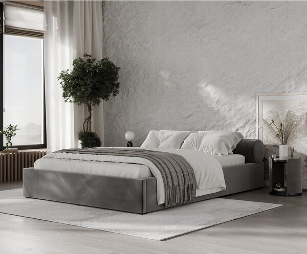 Ciemnoszare tapicerowane łóżko dwuosobowe ze schowkiem i stelażem 160x200 cm Solvo – Maison de Rêve