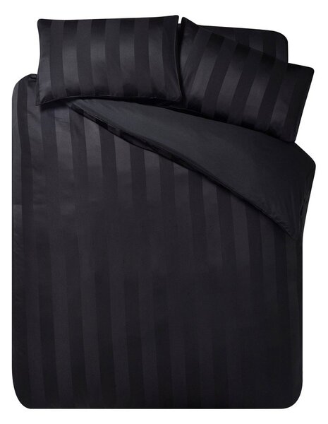 Czarna satynowa pościel jednoosobowa 135x200 cm So Soft Satin Stripe – Catherine Lansfield
