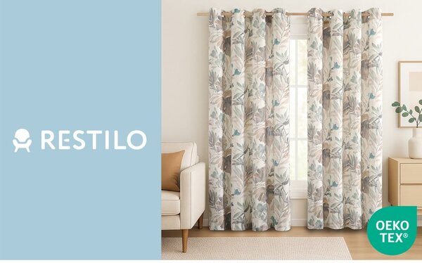 Kremowa/szaroniebieska zasłona 135x250 cm Celesta – Restilo