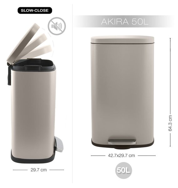 Szarobrązowy stalowy kosz na śmieci z pedałem 50 l Akira – Spirella