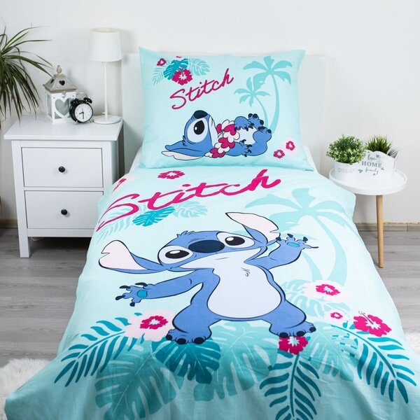 Niebieska bawełniana pościel dziecięca jednoosobowa 140x200 cm Lilo a Stitch "Hawaii" – Jerry Fabrics