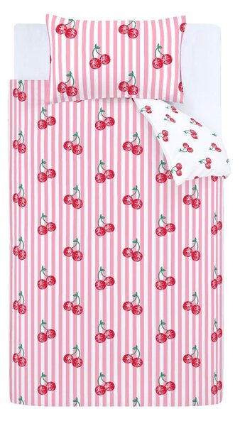 Biało-różowa pościel jednoosobowa 135x200 cm Disco Cherries Stripes – Catherine Lansfield