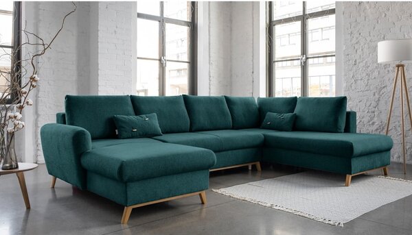 Turkusowa rozkładana sofa w kształcie litery "U" Miuform Scandic Lagom, prawostronna