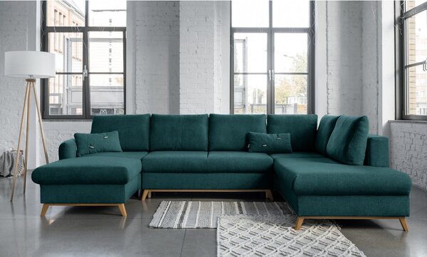 Turkusowa rozkładana sofa w kształcie litery "U" Miuform Scandic Lagom, prawostronna