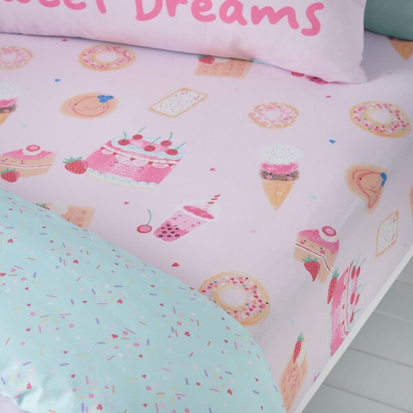 Różowe prześcieradło dziecięce jednoosobowe z gumką 90x190 cm Sweet Treats – Catherine Lansfield