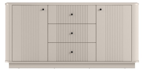 Komoda Vesper 160 cm z szufladami na cokole - kaszmir / czarne uchwyty