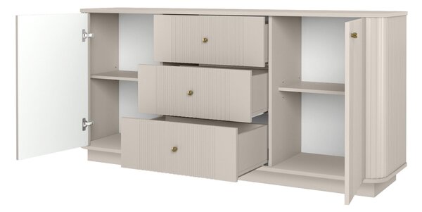 Komoda Vesper 160 cm z szufladami na cokole - kaszmir / złote uchwyty