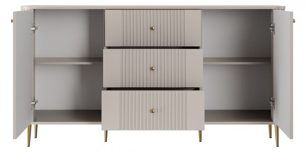 Komoda Vesper 160 cm z szufladami na nóżkach - kaszmir / złote nogi