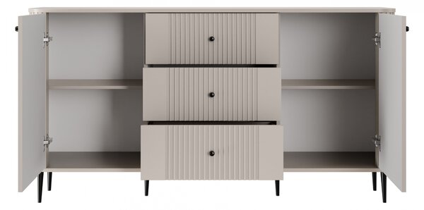 Komoda Vesper 160 cm z szufladami na nóżkach - kaszmir / czarne nogi