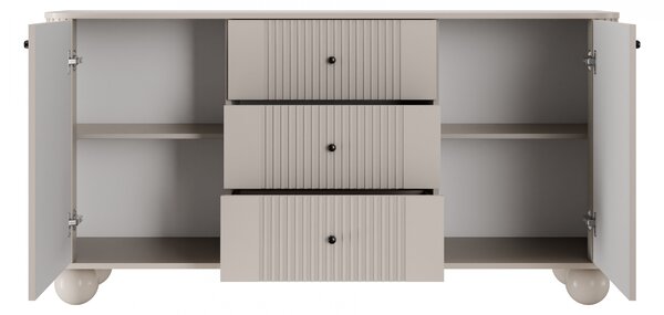 Komoda Vesper 160 cm z szufladami na kulach - kaszmir / czarne uchwyty / nogi kule