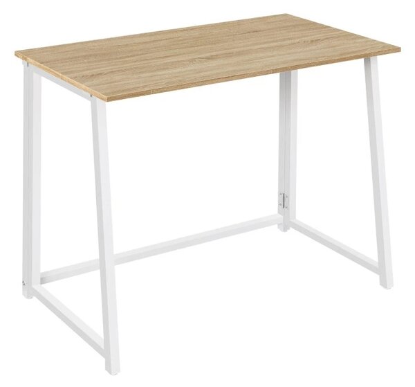Zestaw do biura ZARIMO stół 80x40 cm, biały/dąb sonoma + krzesło AVOLA z eko skóry, różowe