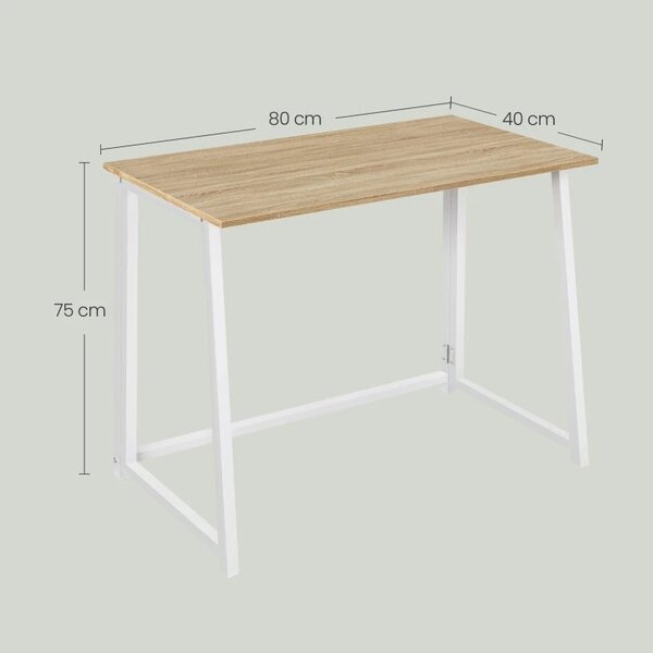 Zestaw do biura ZARIMO stół 80x40 cm, biały/dąb sonoma + krzesło AVOLA z eko skóry, różowe