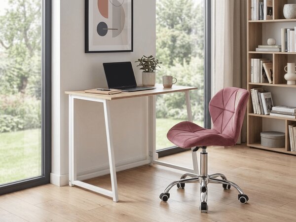 Zestaw do gabinetu ZARIMO stół 80x40 cm, biały/dąb sonoma + fotel AVOLA VELVET, ciemnoróżowy