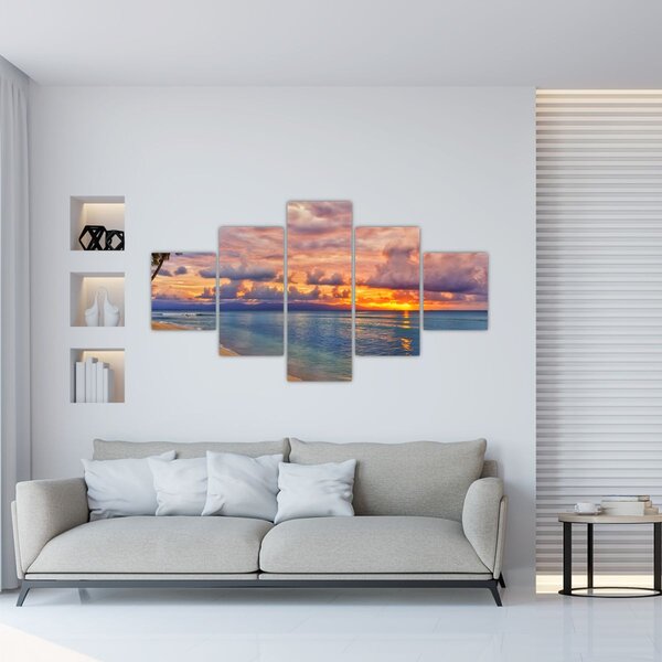 Obraz - Zachód słońca na plaży (125x70 cm)
