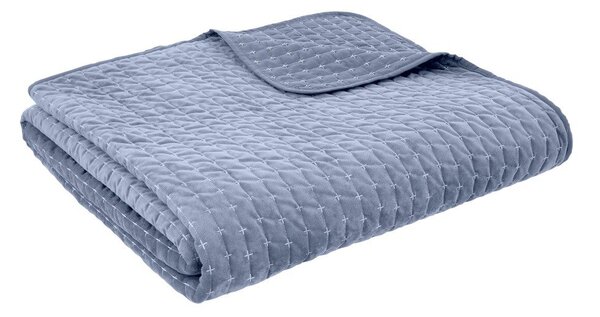 Niebieska aksamitna narzuta pikowana 240x260 cm Attica Velvet – Bianca